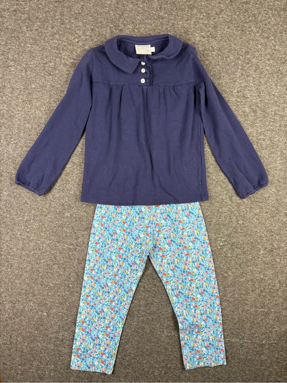 Little English Girls 6 Navy Knit Top Floral Leggings Set